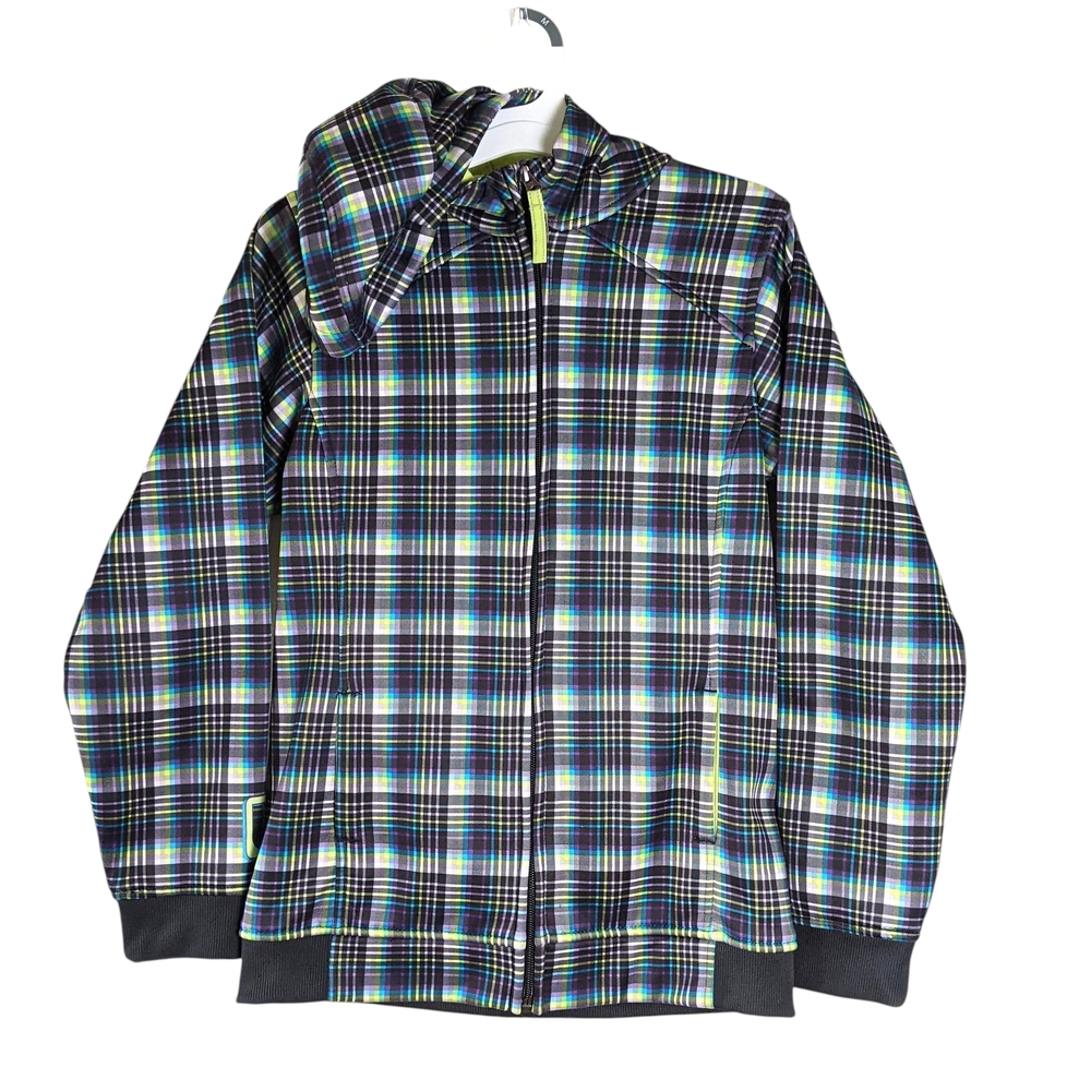 Burton Girls Dryride Plaid Fleece Hoodie Jacket Size L 14-16